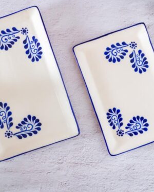 Charola rectangular plana cerámica tradicional 12.5 cm.