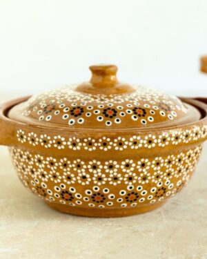 Cazuelita barro capuleado esmalte color barro 14 cm.