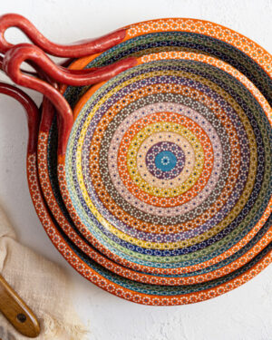 Sartén chico de barro capuleado 20 cm decorado un tono.