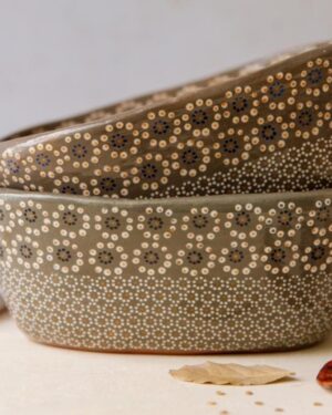 Ensaladera de barro capuleado ovalada un tono flor grande