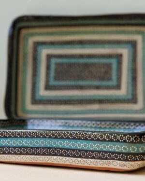 Charola rectangular de barro capuleado arcoíris