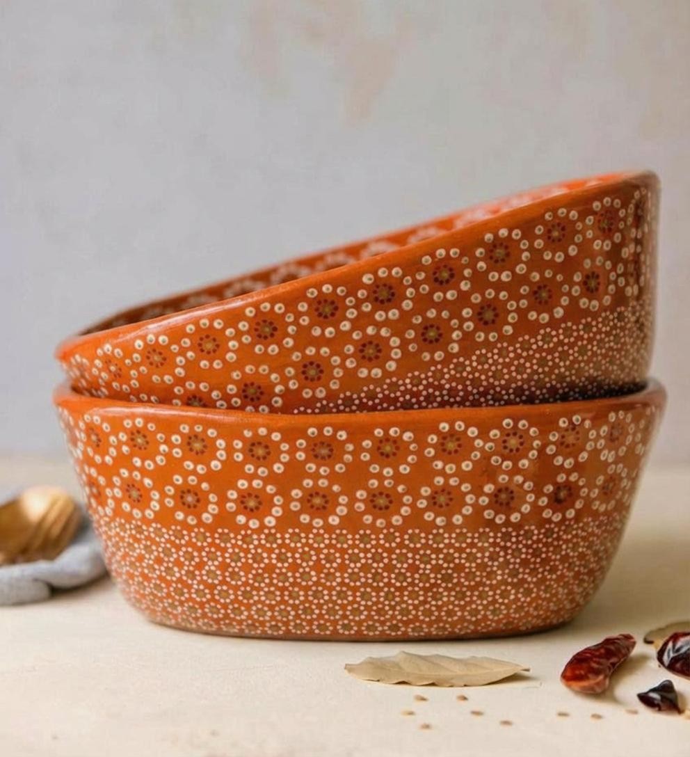 Ensaladera de barro capuleado ovalada un tono flor grande - Image 2