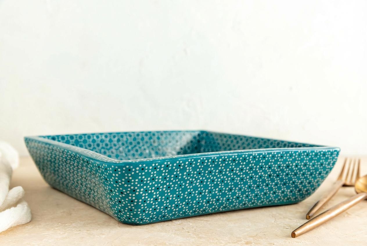 Charola cuadrada de barro capuleado un tono - Image 2