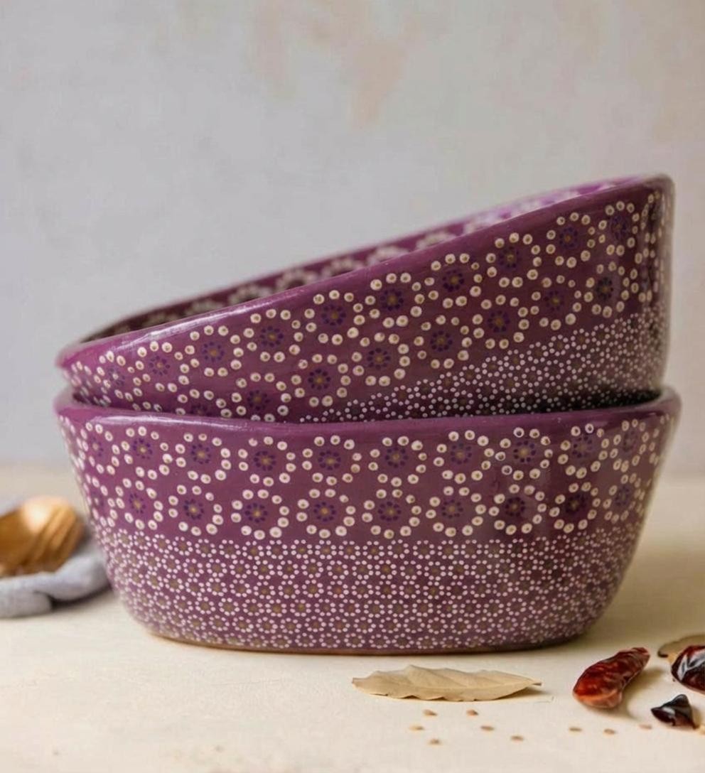 Ensaladera de barro capuleado ovalada un tono flor grande - Image 4