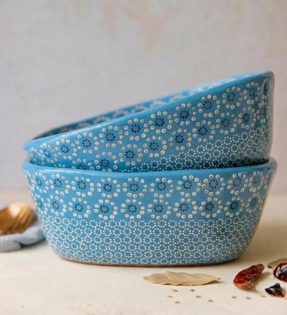 Ensaladera de barro capuleado ovalada un tono flor grande - Image 5