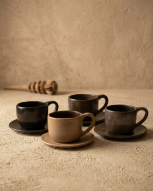 Juego de taza café de barro bruñido
