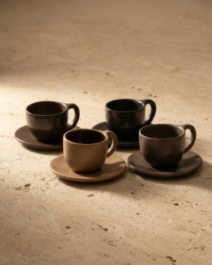 Juego de taza expreso de barro bruñido